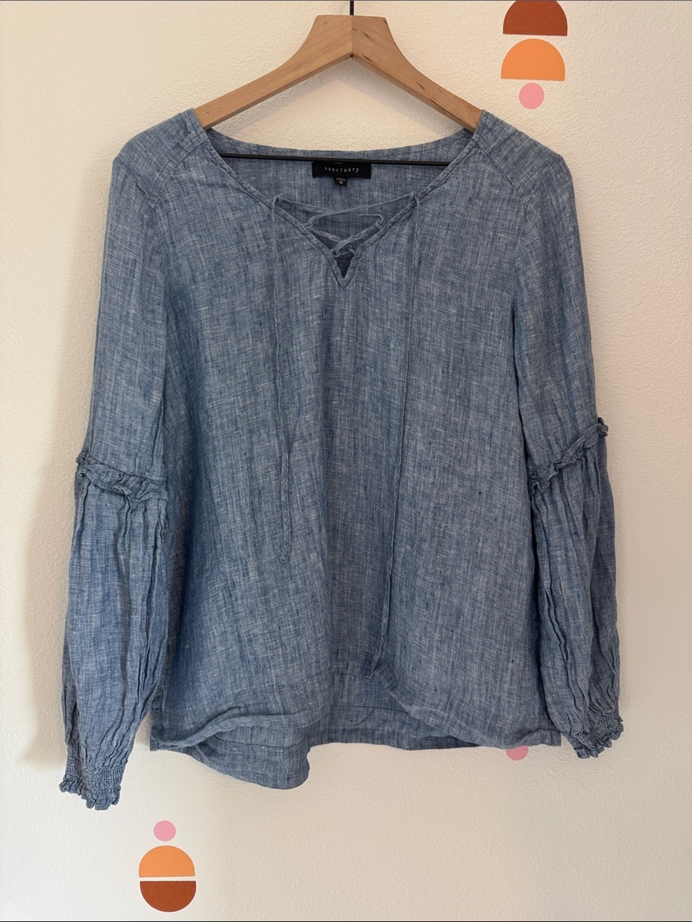 Sanctuary Chambray Lace-Up Peasant Tunic - Light Blue N0163